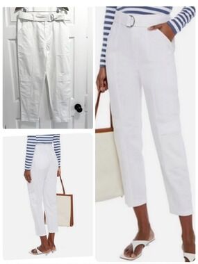 J Brand Athena High Rise Linen Pants Cargo Surplus Cropped Belted White Size 29